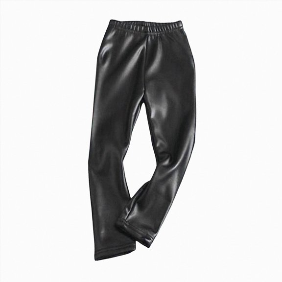 Splozh Pants for Girls Fashion Girls Faux Leather Pants Kids Winter Fleece Lined Leggings Fashion Stretchy Trousers,Black,18-24 Months