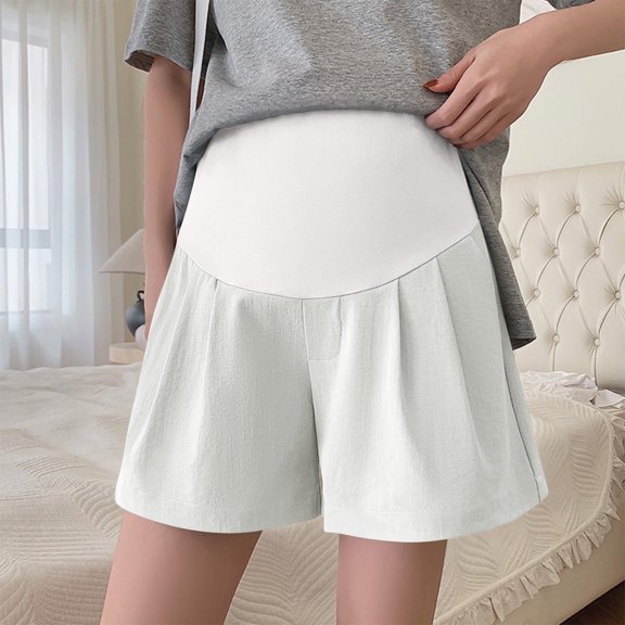 Maternity Modal Shorts for Women Over the Belly Summer Pregnancy Adjustable Waist Comfy Loose Active Shorts with Pockets White L