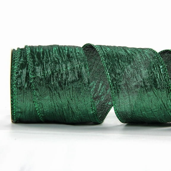 NAMZI 10 Yard Continuous 2.5 Inch Crinkled Wired Ribbon, Metallic Wavy Christmas Style for Tree Topper, Wreaths, Gift Wrapping, Bows & Wedding Decor, Dark Green