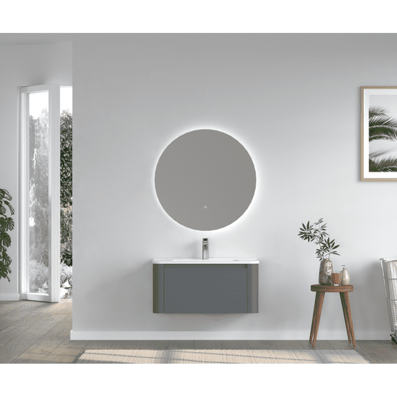 30" Grey Wall Mounted Bathroom Vanity with Sink, Floating Vanity Drawer, White Ceramic Integrated Basin, Modern Bathroom Cabinet, Soft-Close Storage, PET Waterproof Finish, Easy Wall Mount