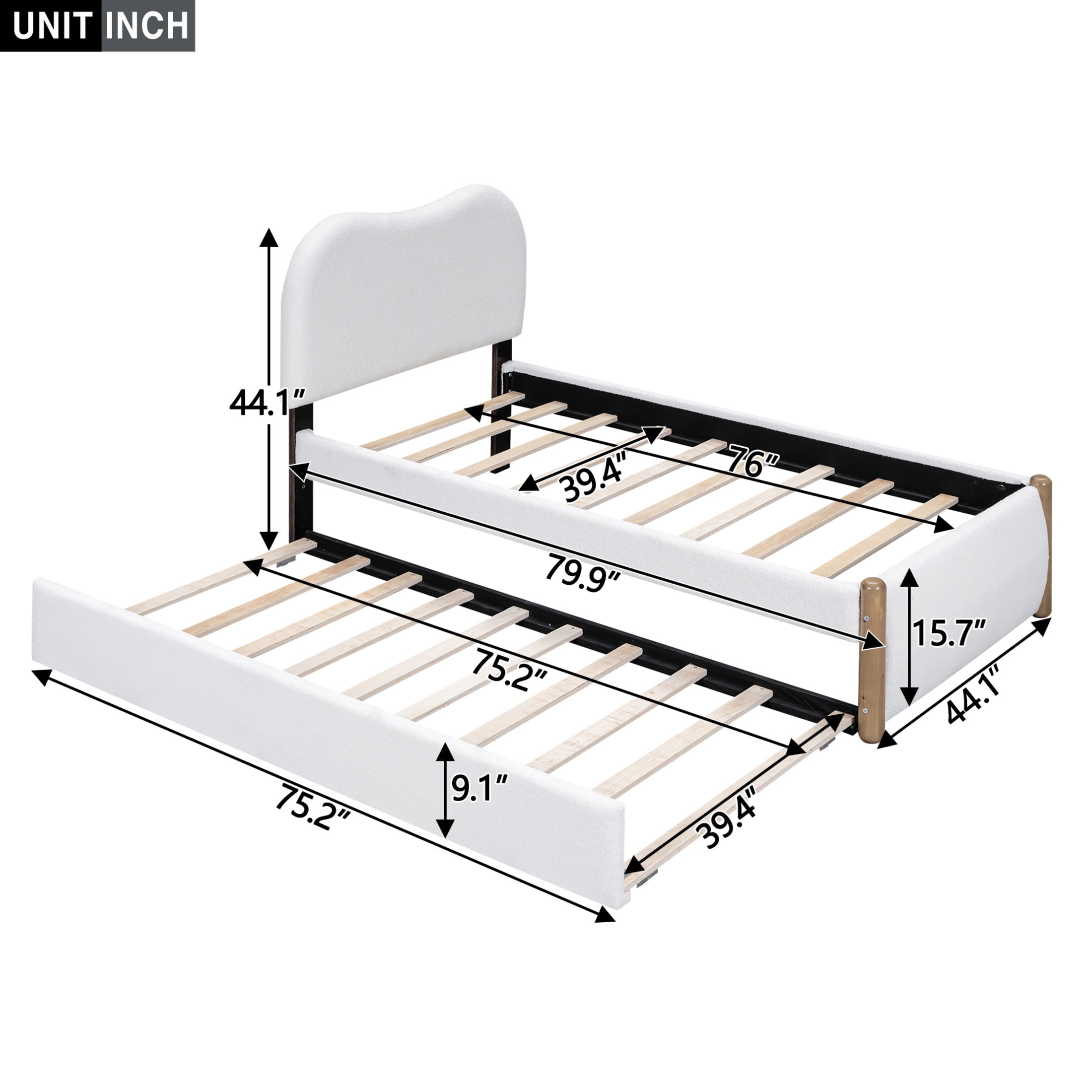 Noble House Sheila Twin Upholstered Platform Bed, Arc-Shaped Berber Fleece Frame with Twin Trundle, White