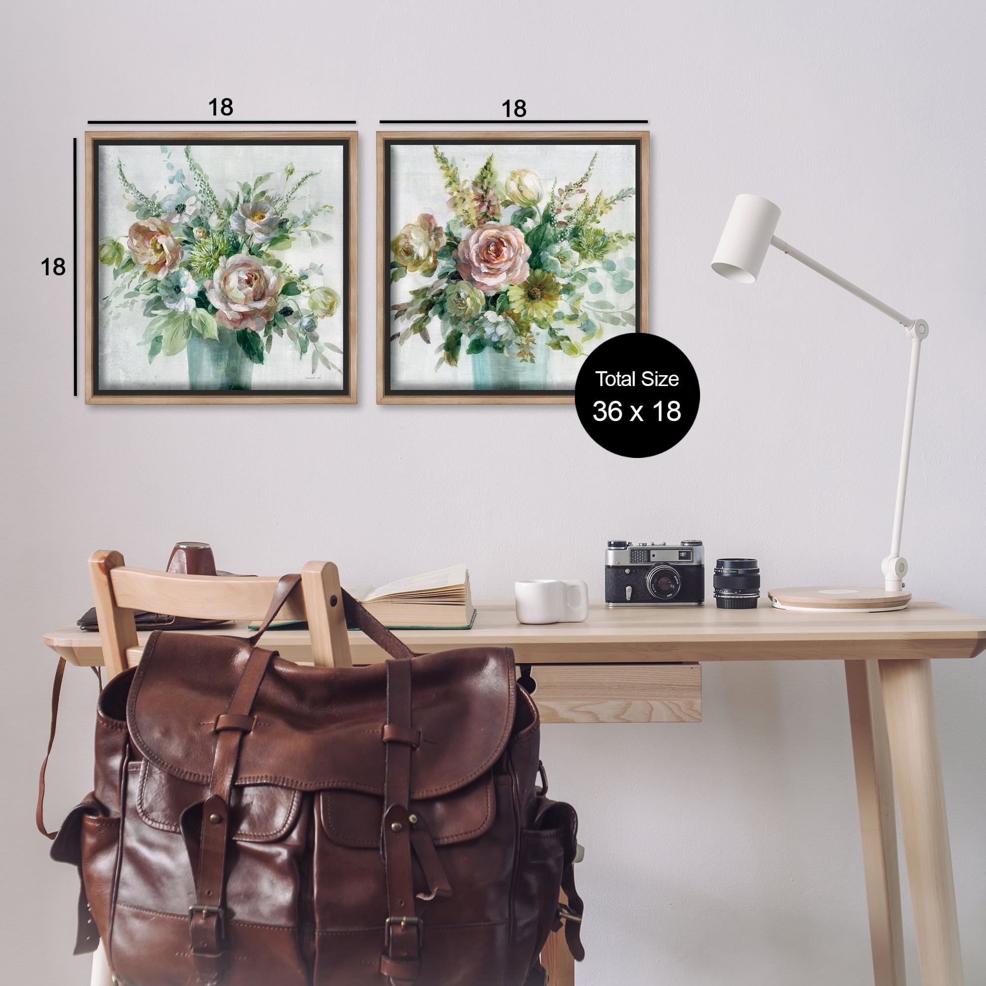 Stupell Industries Sage Peach Still Life Florals Plants & Flowers Painting Brown Floater Framed Canvas Art Print Wall Art, 18 x 18, Set of 2