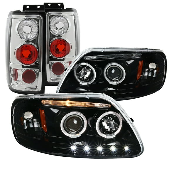 Spec-D Tuning Halo Projector Headlights w/Running Bumper LED Fog Compatible with Ford Expedition Left   Right Pair Headlamps Assembly