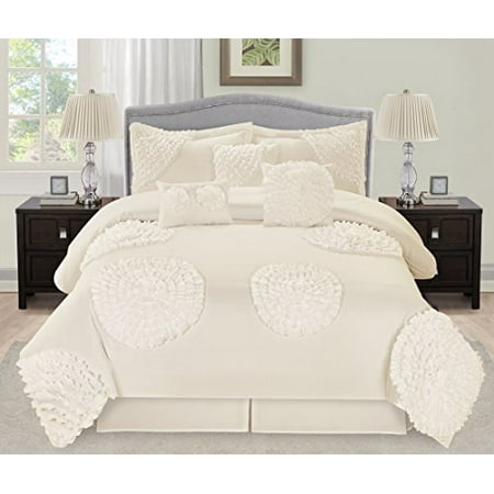 7 Piece AVALON Six Big Flowers Pleated Clearance bedding Comforter Set Fade Resistant, Wrinkle ...