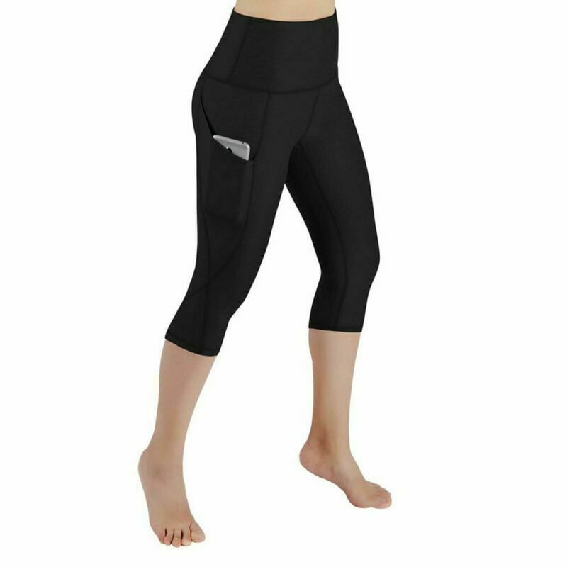 Artist Seyo Gym Leggings Womens 3/4 Yoga Pants Running Leggings Pockets Capri Pants High Waist Workout Cropped Leggings Long Length 