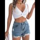 thumbnail image 3 of Top Corto Sin Mangas de Punto Acanalado con Cuello en V y Frontal para Mujer L, 3 of 9