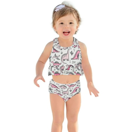 

Summer Baby Girls Ruffles Cartoon Dot Dinosaur Watermelon Printed 2PCS Swimwear Holiday Swimsuit Bikini Outfits