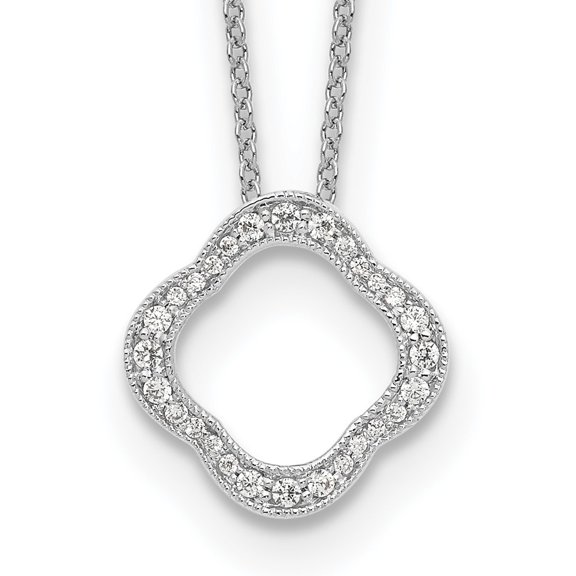 14K White Gold Cable Diamond Necklace Chain True Origin 1/6 carat Lab Grown VS/SI D E F Quatrefoil Floral 18 inch 14.3 mm