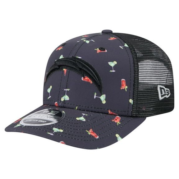 Men's-New Era Navy/Black Los Angeles Chargers Adventure Drinks Pattern 9SEVENTY Stretch-Snap Hat