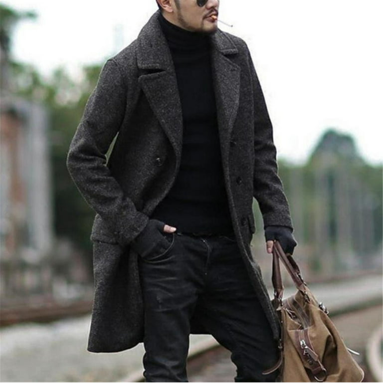 shenzhenyubairong Large Men Winter Coats Mens Fashion Simple Slim Fit Solid Color Pocket Decoration Cardigan Long Sleeve Coat Winter Coat Work Jackets