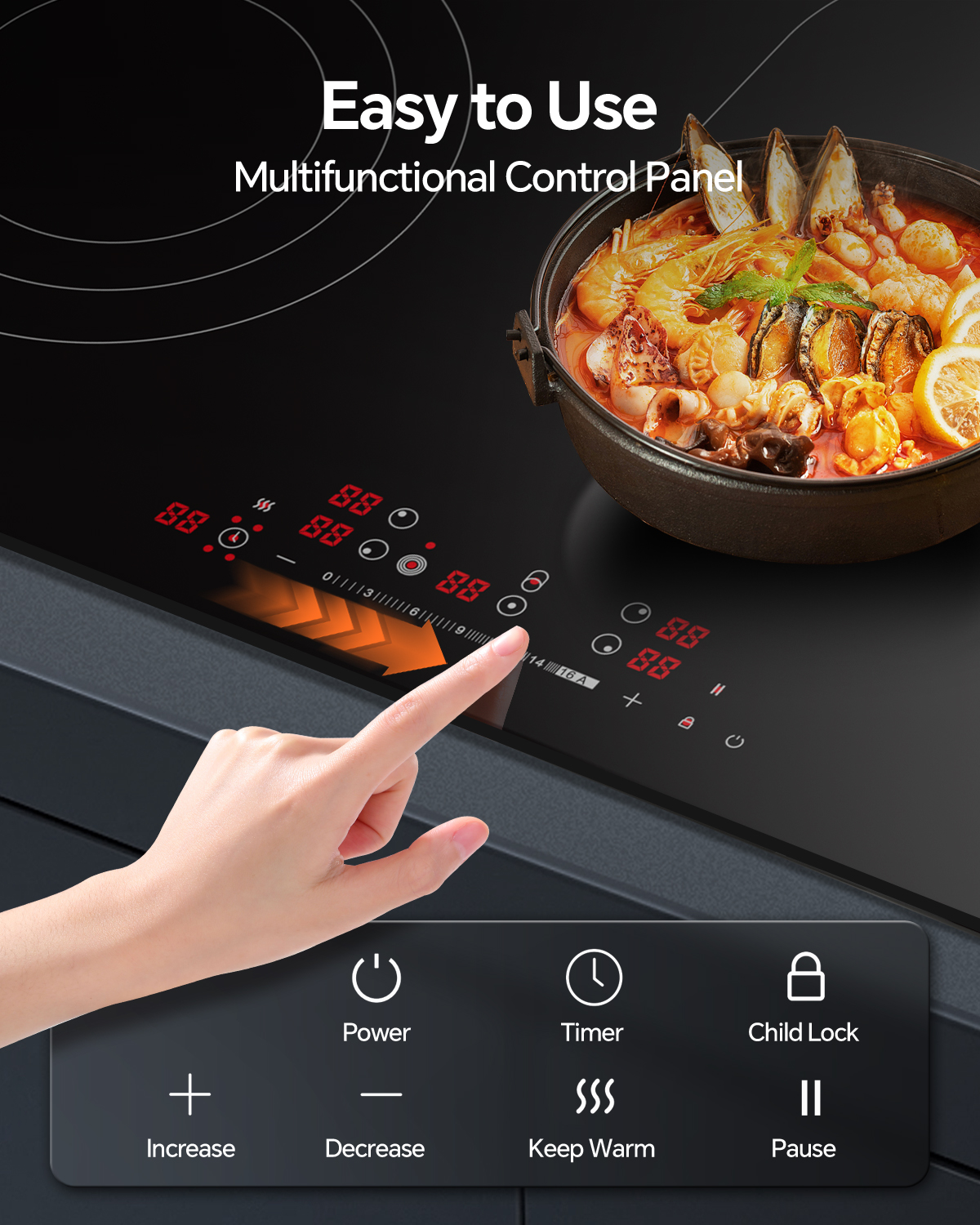 Electric Cooktop with 5 Burners, 30 inch 8800W 240V Ceramic Panel Electric Cooktop, Multiple Safety Protections Stove, Touch Screen