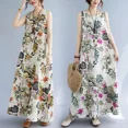 thumbnail image 4 of Plus Size Vintage Artistic Loose-Fit Cotton Linen Dress 2023 Spring Summer Plus Size Long Dress Tank Top Sleeveless Printed Robe, 4 of 5