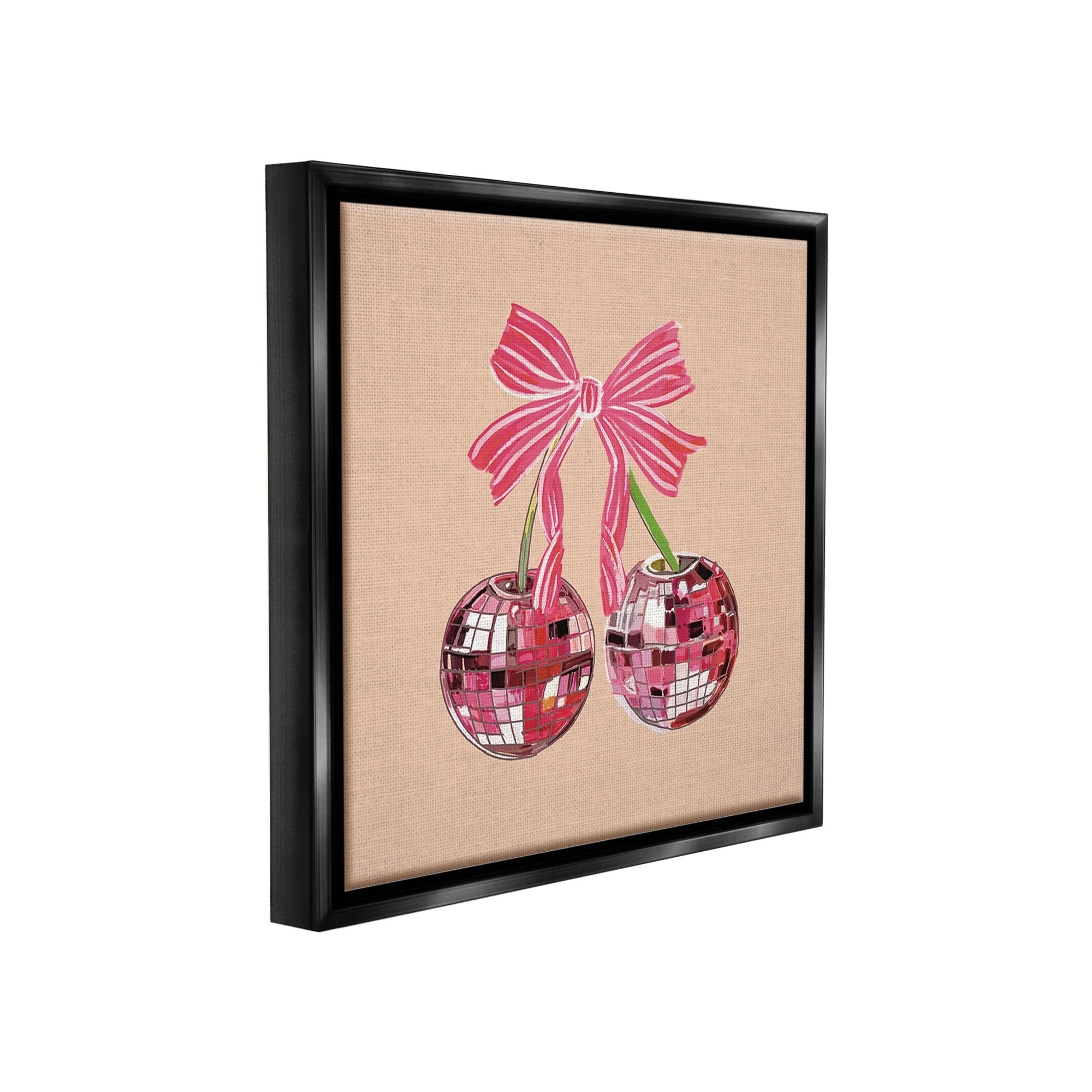 Stupell Industries Cherries with Pink Bow Food & Beverage Painting Black Floater Framed Canvas Art Print Wall Art, 25 x 25