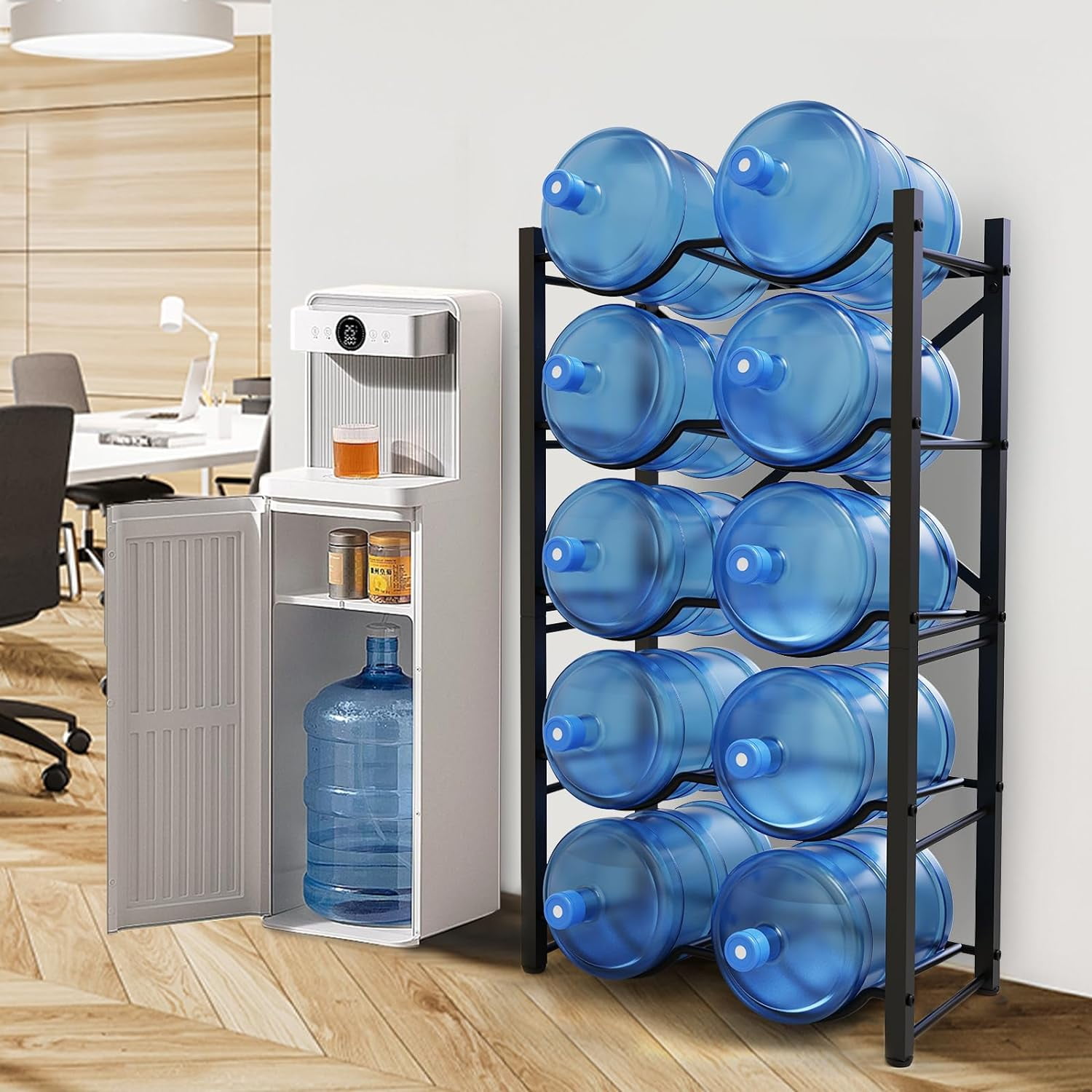 5 Gallon Water Jug Holder, 5 Tier Water Bottle Organizer for 10 Bottles, Water Bottle Storage Rack for Home Kitchen, Office