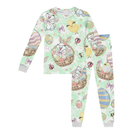 Glisme Casual Girls Clothing Set Long Sleeve Easter Printed Pajama Set With Top And Pants Loungewear Size 2-3 Gold Outfits Set For Girl