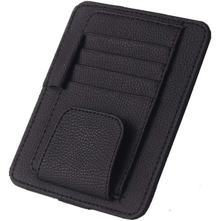 Artificial Leather Car Sun Visor Storage Glasses Organizer Bills Wallet Holder Ticket Credit Card Clips Auto-Interior Visor Accessories(Black)