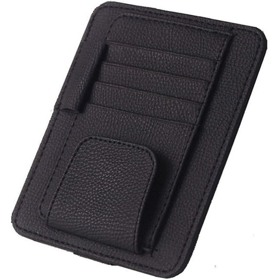 Artificial Leather Car Sun Visor Storage Glasses Organizer Bills Wallet Holder Ticket Credit Card Clips Auto-Interior Visor Accessories(Black)