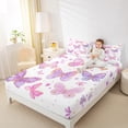 thumbnail image 4 of Homewish Dreamy Butterfly Queen Sheet Sets 4-Piece for Kids Girls, Chic Floral Flower Flat Sheet, Cute Pink Purple White Queen Fitted Sheet, Ultra Soft Home Decor, 4 of 7