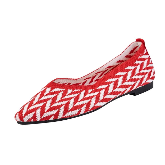 Ballerines Rouges pour Femmes à Blocs de Couleur en Maille Tricotée Respirante à Bout Pointu à Bout Fermé à Enfiler à Décolleté Plongeant Légères Décontractées Printemps Été pour Usage Quotidien Chaussures Taille 43