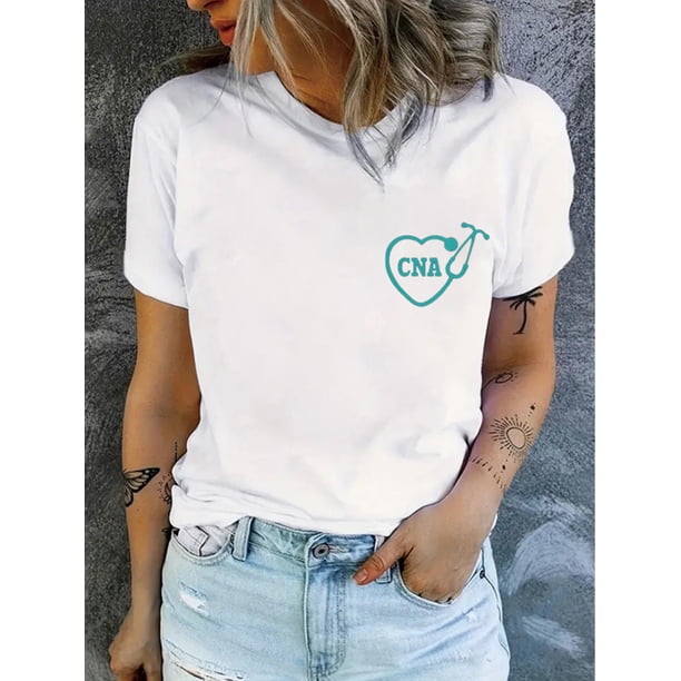 Camisetas informales de cuello redondo con estampado de atleta certificado para mujer, camisetas de ocio