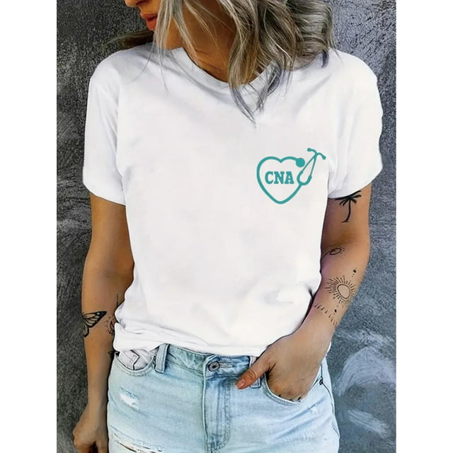 Camisetas informales de cuello redondo con estampado de atleta certificado para mujer, camisetas de ocio