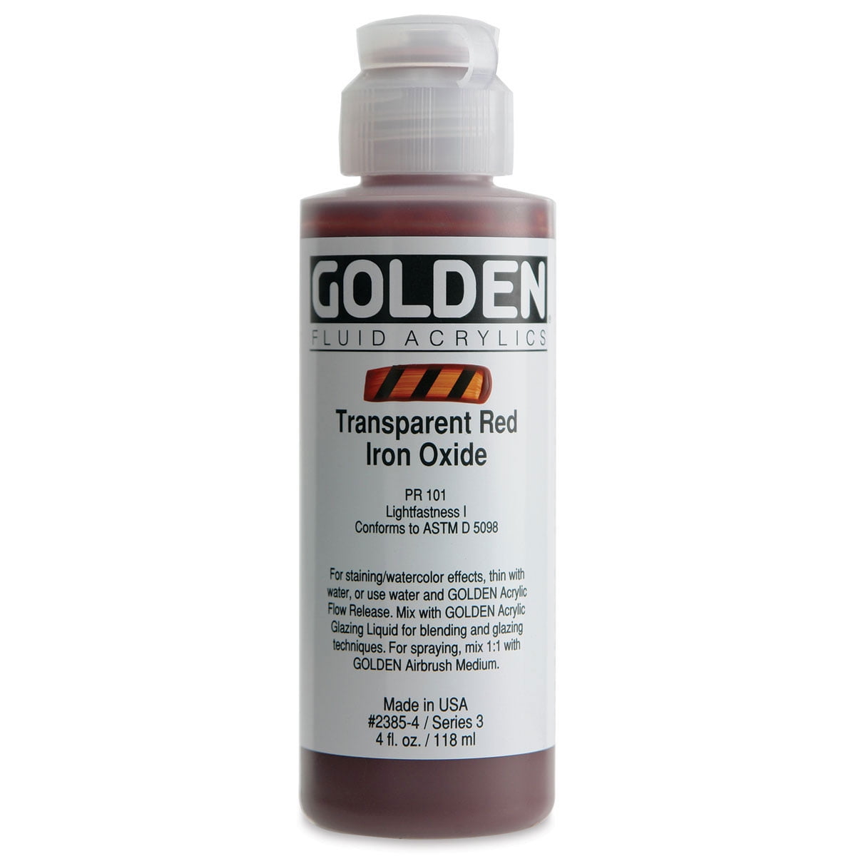 Golden Fluid Acrylic Paint, 4 Oz, Transparent Red Iron Oxide