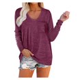 thumbnail image 2 of Abcnature Long Sleeve Solid Pullover T-Shirt Tops For Women Autumn Winter O-Neck Side Split Sweatshirt Ladies Casual Loose Tunic Blouse Tops Wine M, 2 of 6
