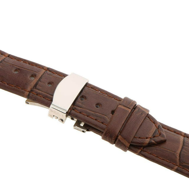 Leather Watch Band Butterfly Deployment Clasp Buckle Wristwatch Straps Watch Coffee 20mm