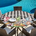 thumbnail image 6 of Easter Bunny Gnomes Round Tablecloth, Fitted Table Cover with Elastic for 55"-60" Round Tables, Spring Easter Eggs Floral Black Plaid Table Cloth Outdoor Indoor Dinning Party Waterproof Tablecloths, 6 of 7