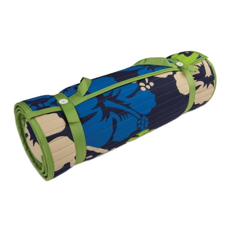 Straw Beach Mat - Outdoor Living Blue/ Green Floral Rolled Beach Mat