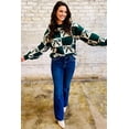 thumbnail image 3 of Women's Blackish Green Checkered Bow Sweater – Casual Long Sleeve Round Neck for Daily Wear | L, 3 of 12