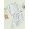 thumbnail image 3 of Bagilaanoe 2PCS Toddler Baby Girl Boy Pants Set Solid Color Long Sleeve Sweatshirt Pullover Tops + Drawstring Sweatpants 6M 12M 18M 24M 3T Kids Casual Sweatsuits, 3 of 9