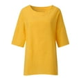 thumbnail image 4 of Frontwalk Women T Shirt Solid Color Summer Tops 3/4 Sleeve T-shirt Ladies Loose Tunic Blouse Crew Neck Pullover Yellow 4XL, 4 of 5