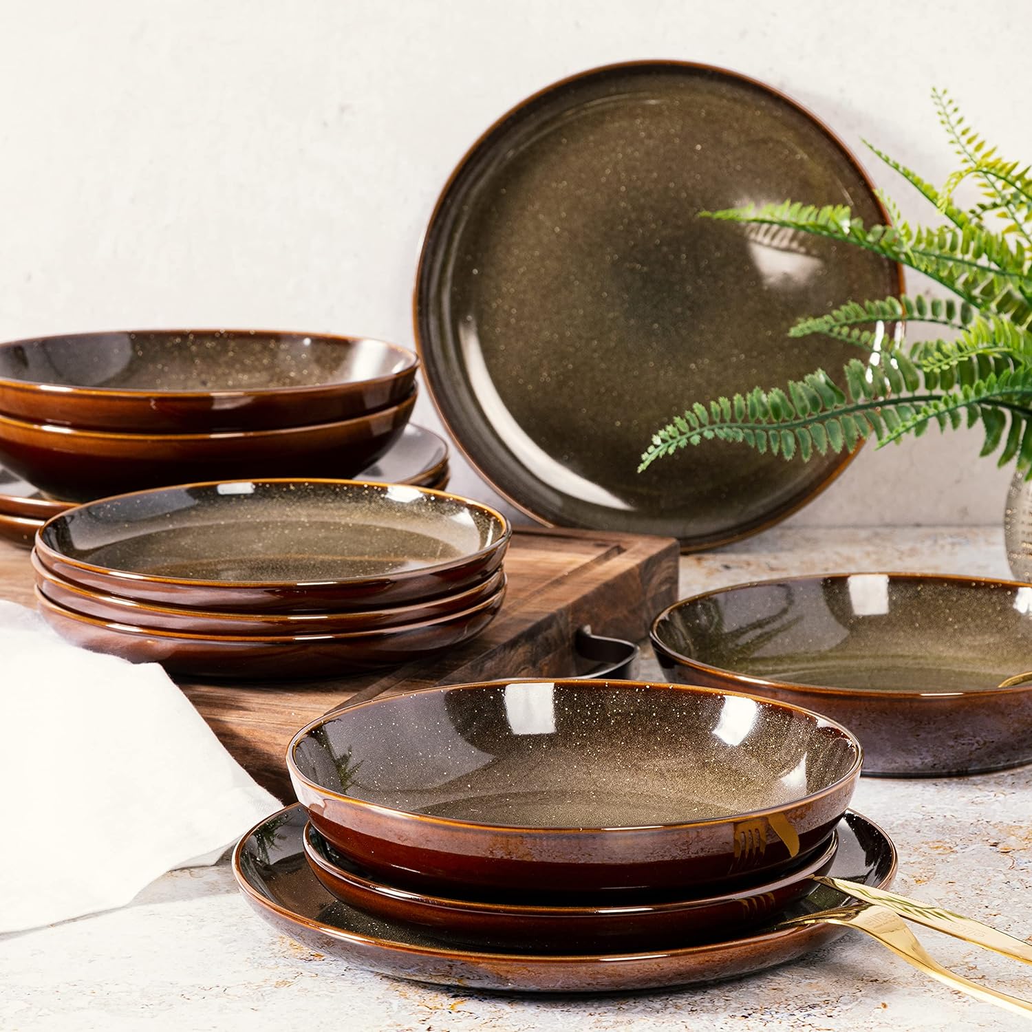 Gibson Elite Edwina Reactive Stoneware Dinner Bowls, Set of Four, Durable and Microwave Safe