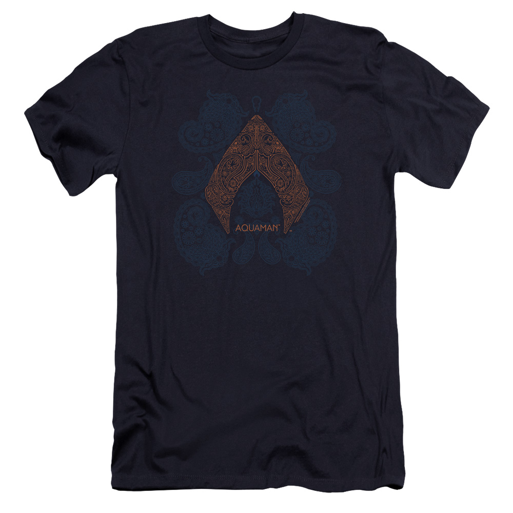 Aquaman Movie Aqua Paisley Premium S/S Adult 30/1 T-Shirt Navy
