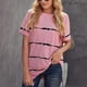 thumbnail image 5 of Women\'s T-shirts Crew Neck Short Sleeves Tops Stripe Pattern Hip Length Loose Clothing For DailyGreenM, 5 of 5