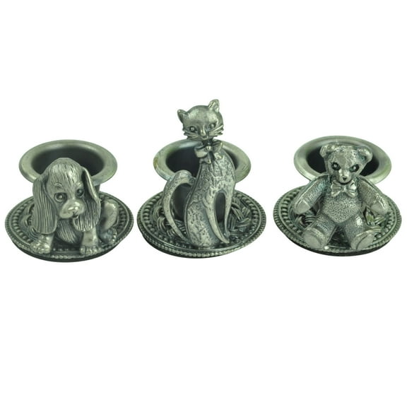 Three Animals Cat Dog Bear Candle Holders Candles Cast Metal Pewter Home Décor