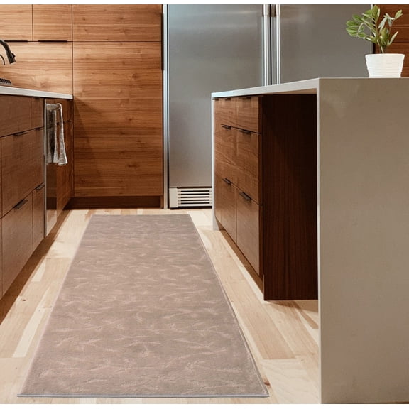 Machine Washable Custom Size Runner Rug Solid Scroll Floral Sand Grey Color Slip skid Resistant Latex Back Rug Runner Customize Length By Feet and 25.5" Width