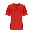 thumbnail image 6 of sckarle Oversize Tshirts for Women Short Sleeve V Neck Summer Tops Plus Size Loose Fit Trendy Pullover Side Split Solid Color Tunic Tops Red,XXXXXL, 6 of 7