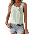 thumbnail image 3 of Women'S Button Asymmetrical V Neck Striped Print Blouses Casual Sleeveless Tank Top Summer Shirt Tops Light Green L, 3 of 9