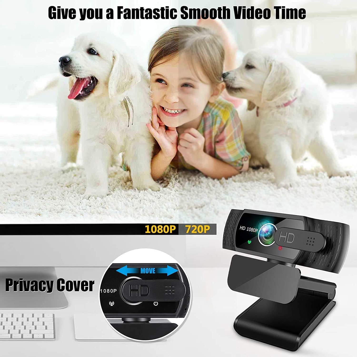 Webcam with Microphone, 1080P FHD Webcam with Privacy Cover, Plug and Play USB Web Camera for Desktop & Laptop Conference, Meeting, Zoom, Skype,Windows, Linux, and macOS (Webcam Only)