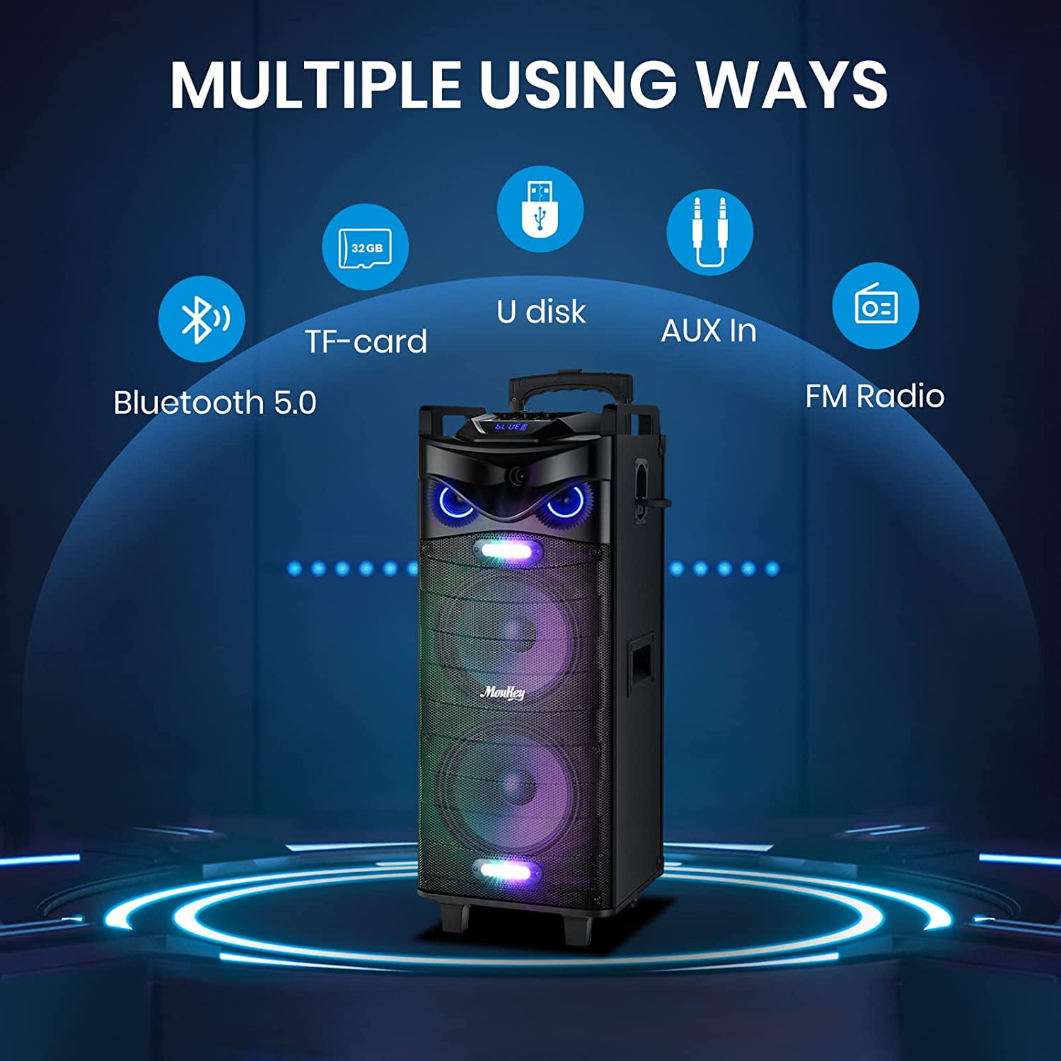 Karaoke Machine for Kids & Adults SEAPHY DJ Lights 10 Woofer BT Connectivity Rechargeable PA System-Audio Recording Remote/2 Wireless/1 Wired Microphone 