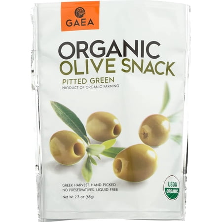 Gaea Organic Snack Pack Pitted Green Olives with Sea Salt and Lemon Juice - 2.3 oz (Pack of 8)