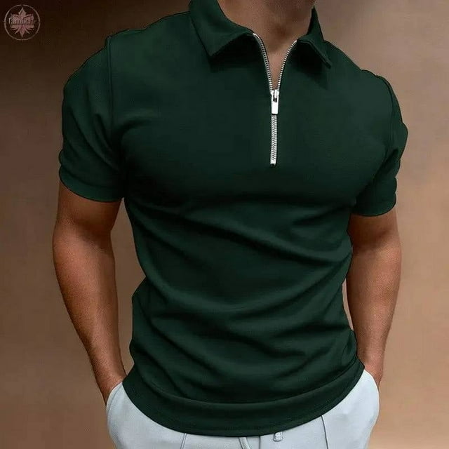 POLO à Manches Courtes pour Hommes, Couleur Unie, Col Rabattu, Fermeture Éclair, Coupe Ajustée