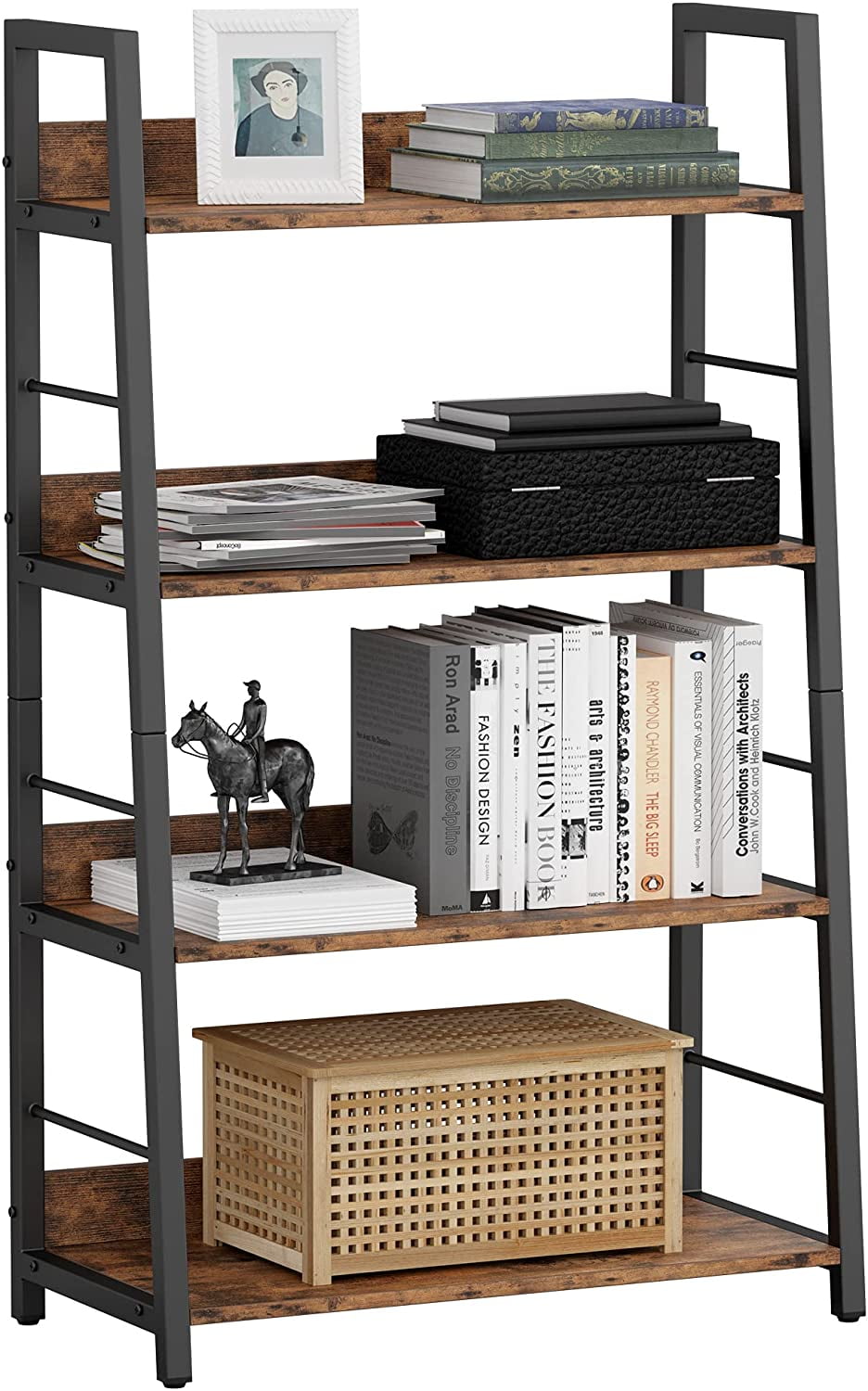Industrial Bookcase Storage Rack for Living Room Bedroom Farm House 3 Tier Ladder Shelf IRONCK Bookshelf Office Rustic Home Decor Kitchen