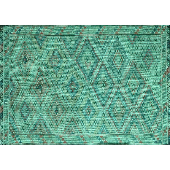 Ahgly Company Indoor Rectangle Southwestern Turquoise Blue Country Area Rugs, 2' x 5'