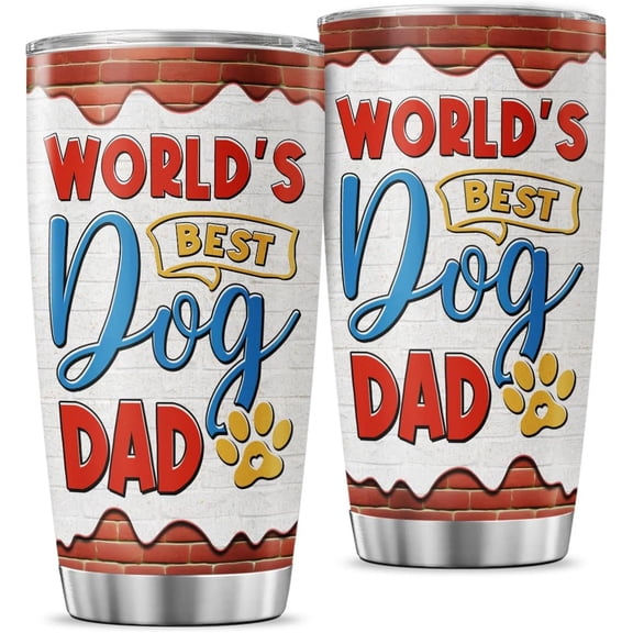 Dog Dad Gift 20oz Insulated Tumbler, World''s Best Design with Paw Print, Stainless Steel Travel Mug for Pet Lovers, Father''s Day, Birthday, or Appreciation Present