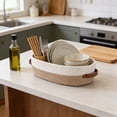 thumbnail image 6 of Leather Handle Oval Woven Storage Basket - Cotton Rope Bathroom Organizer, Sturdy Multipurpose Storage Bin, Practical Home Decoration Tidying Basket for Countertops Toilet Tank & Tables, 1pc, 6 of 6