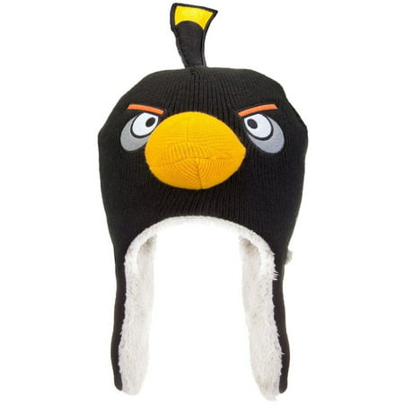 Angry Birds Black Bird 3d Stuffed Knit Aviator Hat