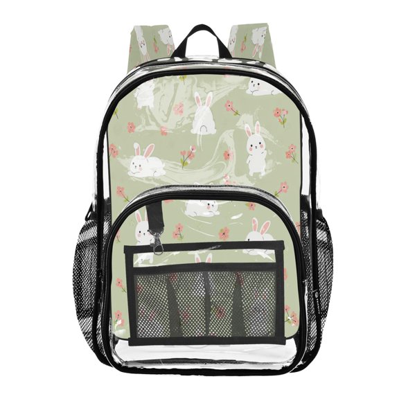 PVC Transparent Backpacks Clear Backpack for Travel and Outings Cute White Rabbit Pattern
